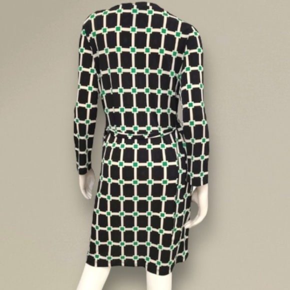 Jules & Leopold Black Green Geometric Belted Midi Dress Silver Chain Detail Sz S - Picture 7 of 14